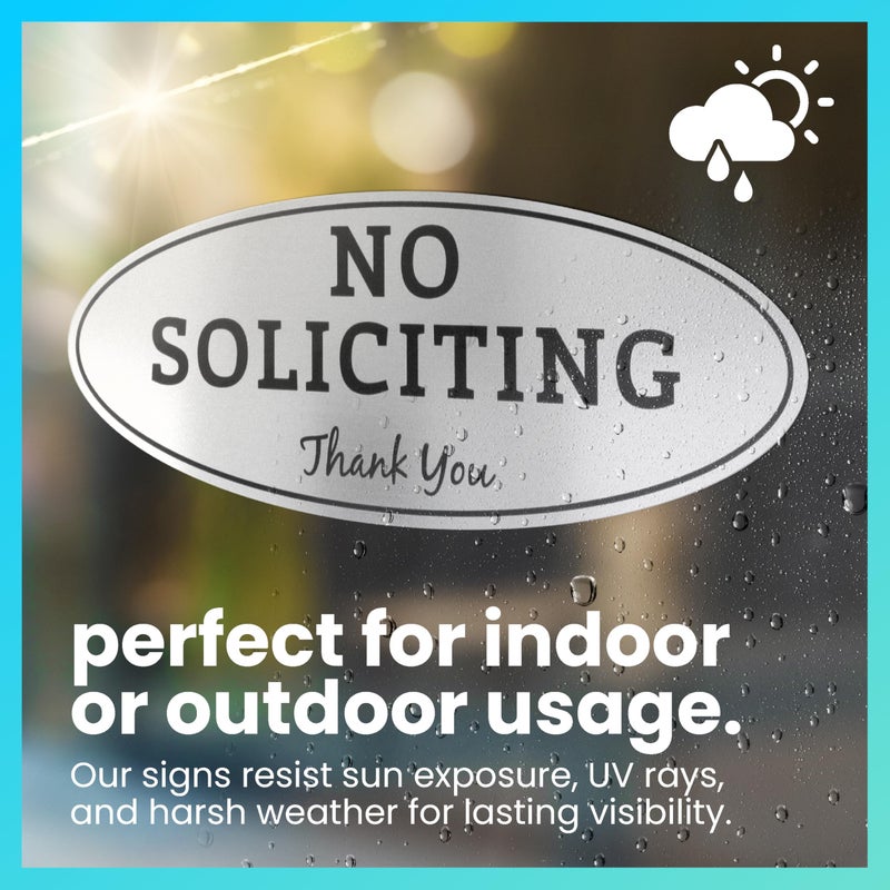 ExcelMark No Soliciting Sign for House or Business â€“ Durable Indoor/Outdoor Sign â€“ Easily Attach to Front Door - UV and Weather Resistant (Medium - 2.8"x 7", Silver with Black Letters) - Image 3